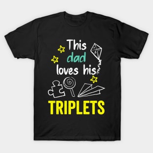 This dad loves his triplets hand drawing illustrations T-Shirt